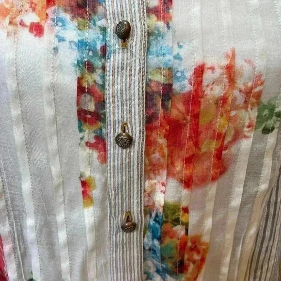 Soft Surroundings Floral Stripe Button Front Blouse Mixed Print - Picture 4 of 7
